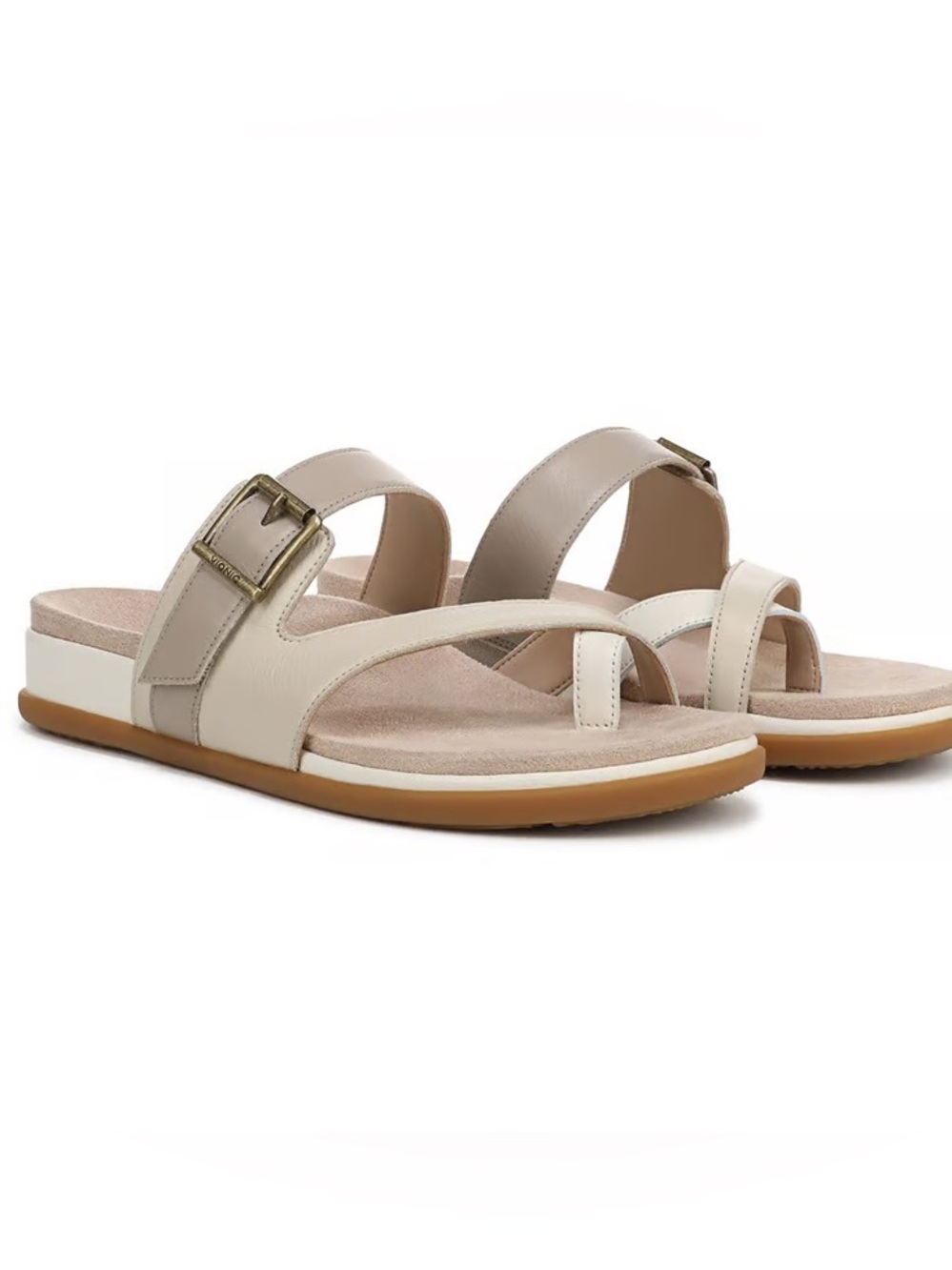 Vionic Carmela Beige Women's Slide Comfort Sandals with Buckle Size 9